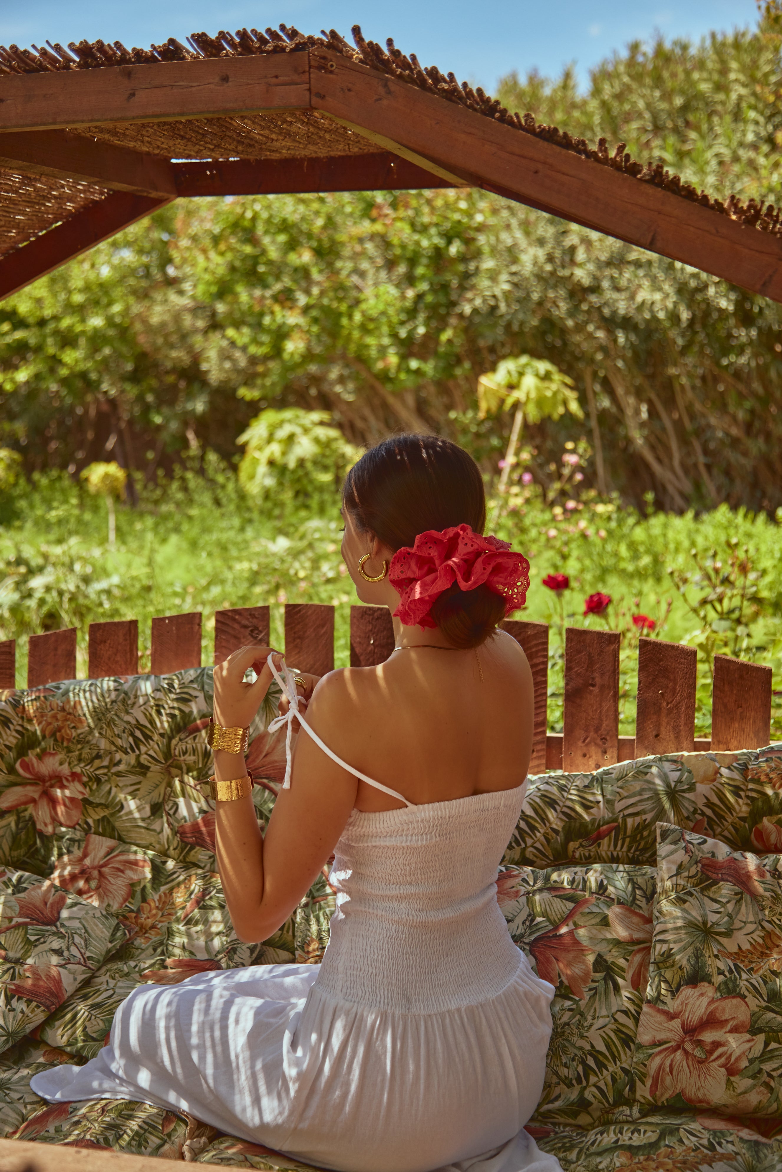 Oversized Frill Lace Scrunchie in Red | tomato girl | tomato girl hair accessories | tomato girl scrunchie | oversized scrunchie | broderie scrunchie | lolita hair accessories | lolita scrunchie | women's hair accessories | women's scrunchie | holiday hair accessories | beach hair accessories | summer hair accessories | red hair accessories