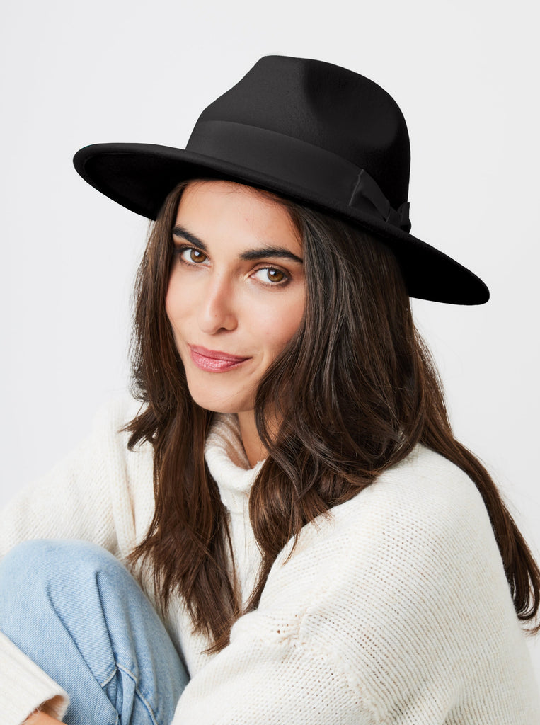 Bow trim Fedora Hat | Fedora Hat in Black | My Accessories London Fedora Ladies Winter hat | Women's fedora