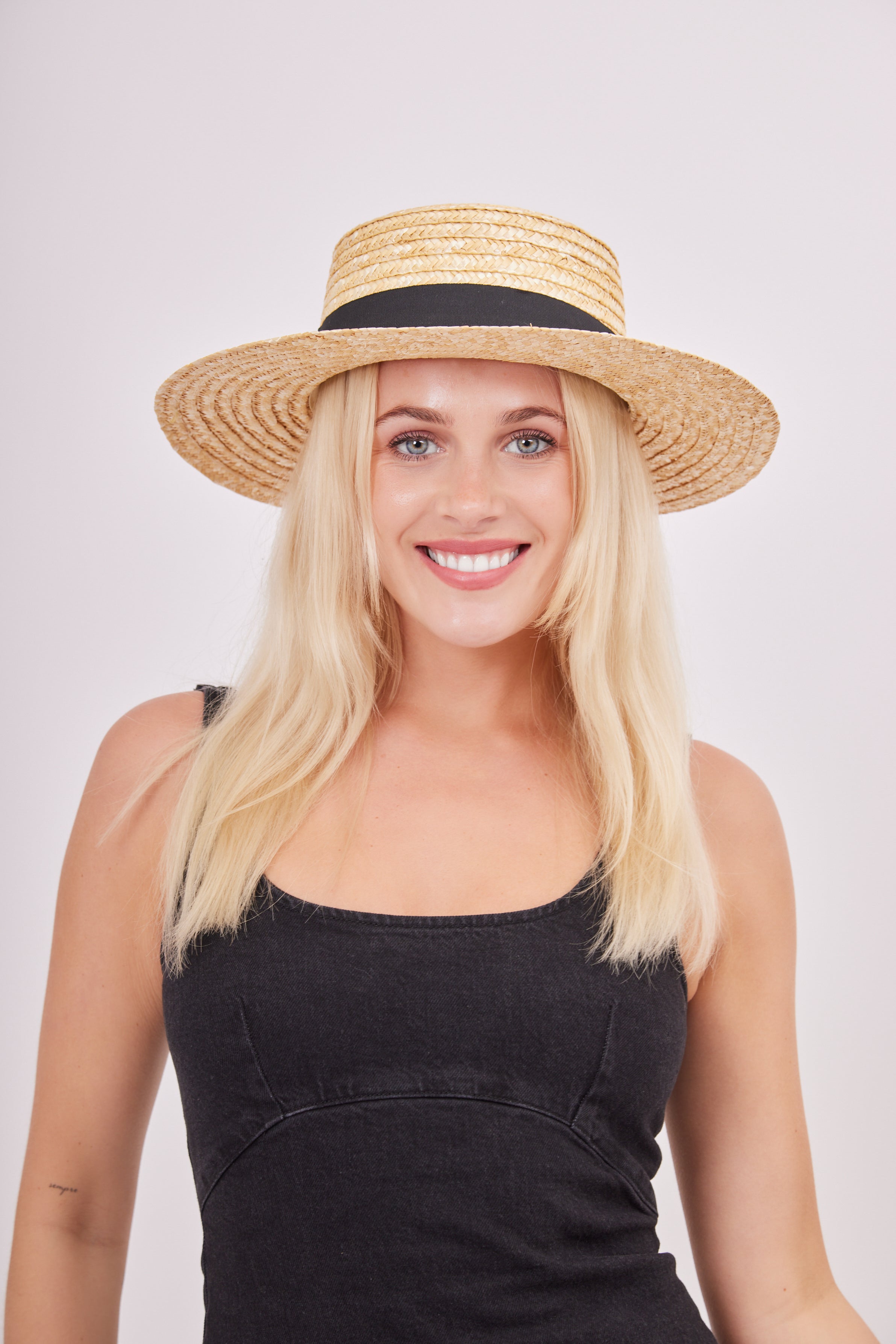My Accessories London Boater Straw Hat With Grosgrain Bow Trim in Beige and Black | Beach | Holiday | Summer | Races | Occasion | Accessory | Hat | Hats | Women's | Women's Accessories | Coquette | Cottage |
