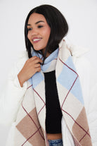 Woman's Argyle Pattern Scarf in Blue, Cream and Taupe