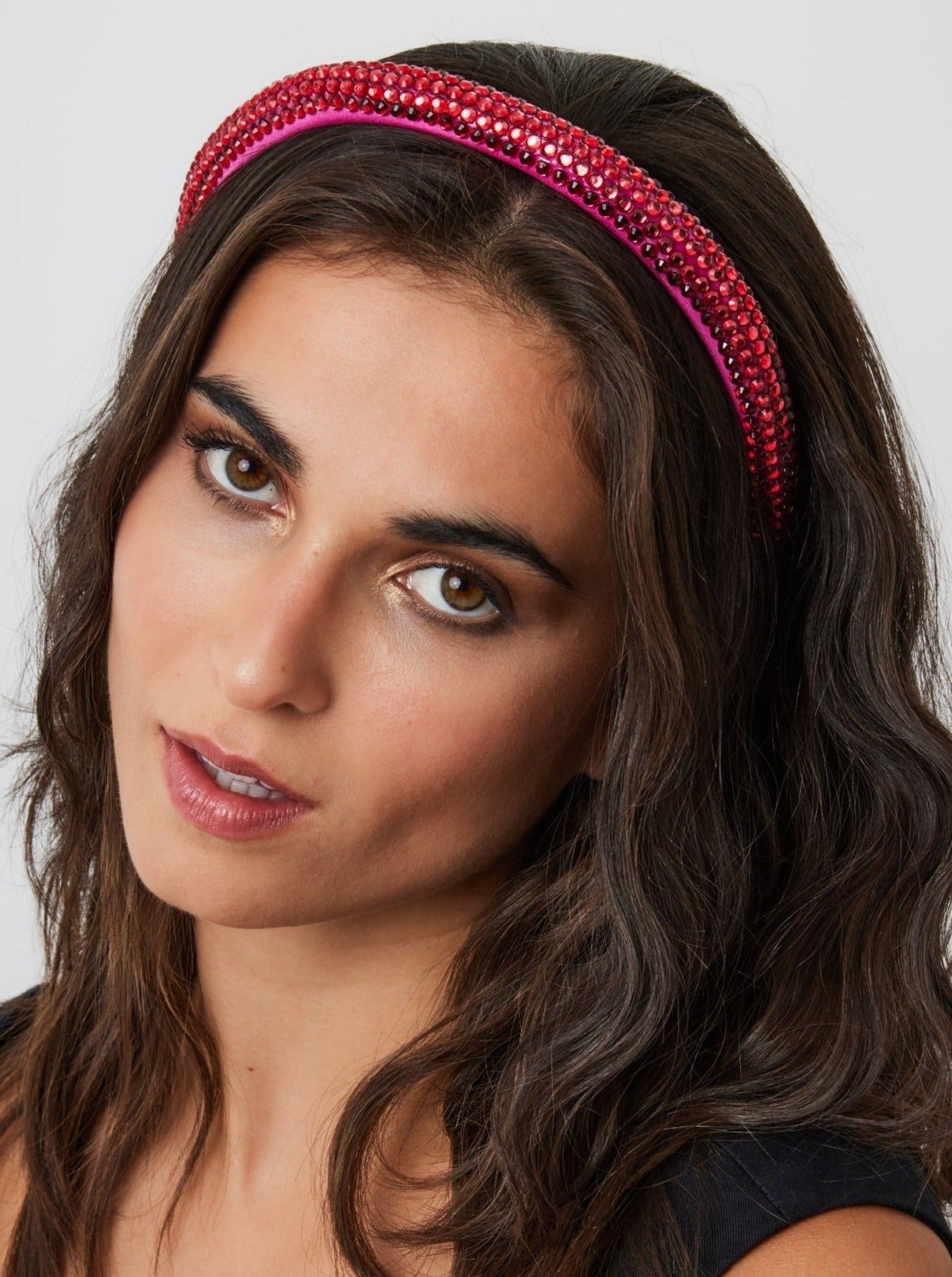 Women's Rhinestone Beaded Headband in Pink 