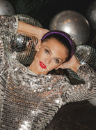 Women's Rhinestone Beaded Headband in Purple