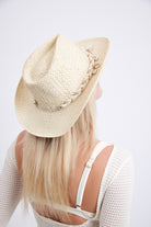 Women’s Distressed Cowboy Hat with Shell Trim in Beige