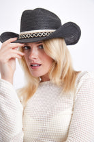 Women’s Cowboy Hat With Pattern Trim in Black