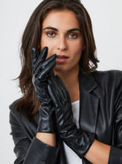 Women’s Touch Screen Leather Look Gloves in Black 