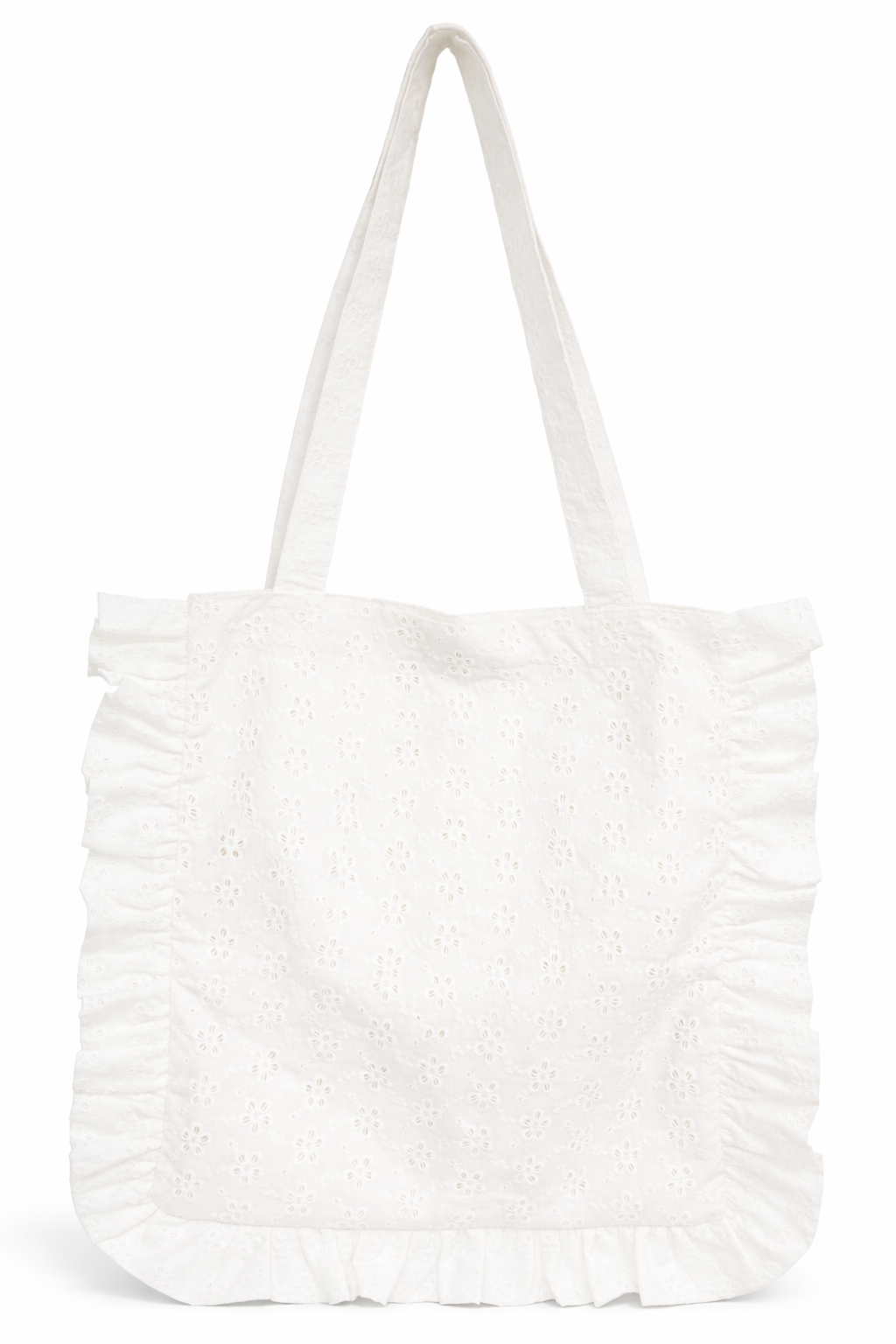 Woman's Broderie Anglais Ruffle Tote bag in White