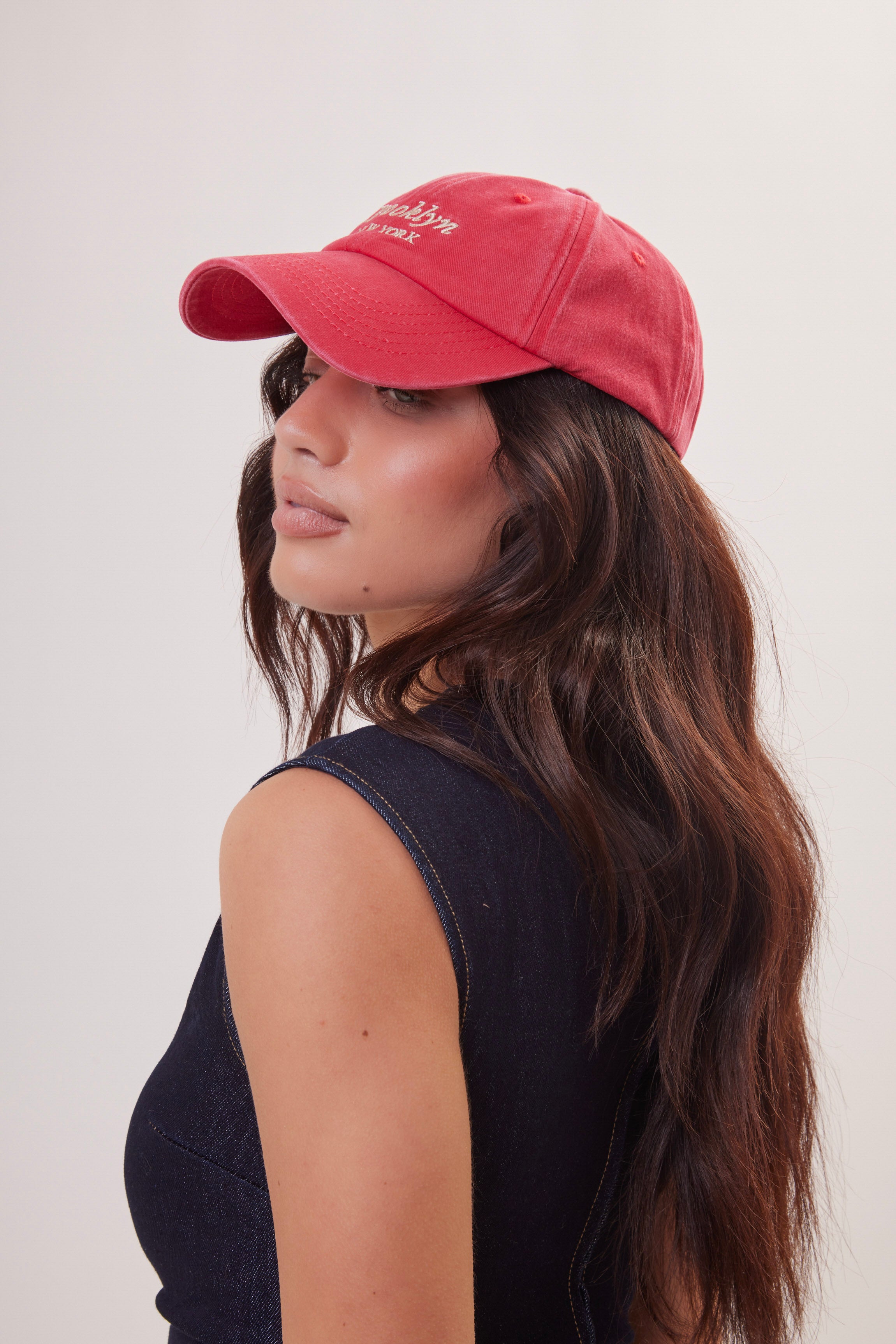 Woman's Brooklyn Baseball Cap in Red
