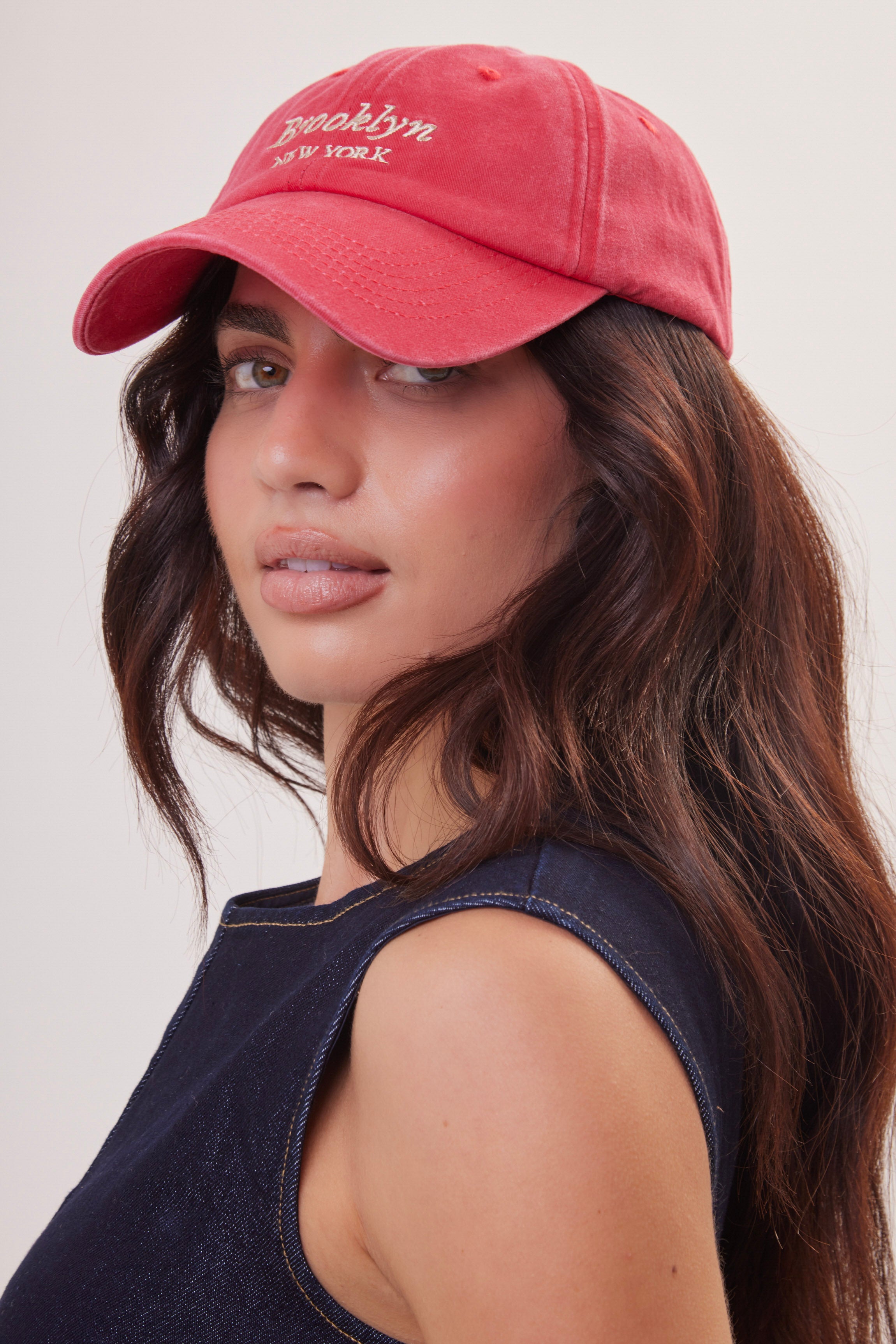 Woman's Brooklyn Baseball Cap in Red