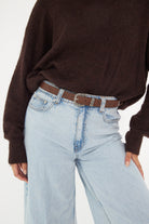 Women’s Rose Western Buckle Belt in Brown and Antique Silver