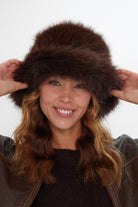 Women’s Fuzzy Fur bucket hat in Brown 
