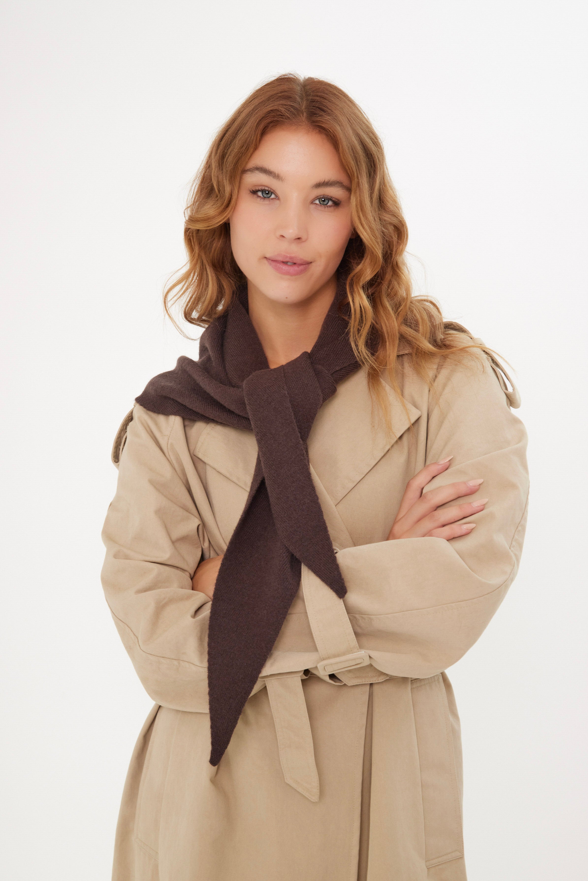 Women’s Knitted Triangle Scarf in Brown