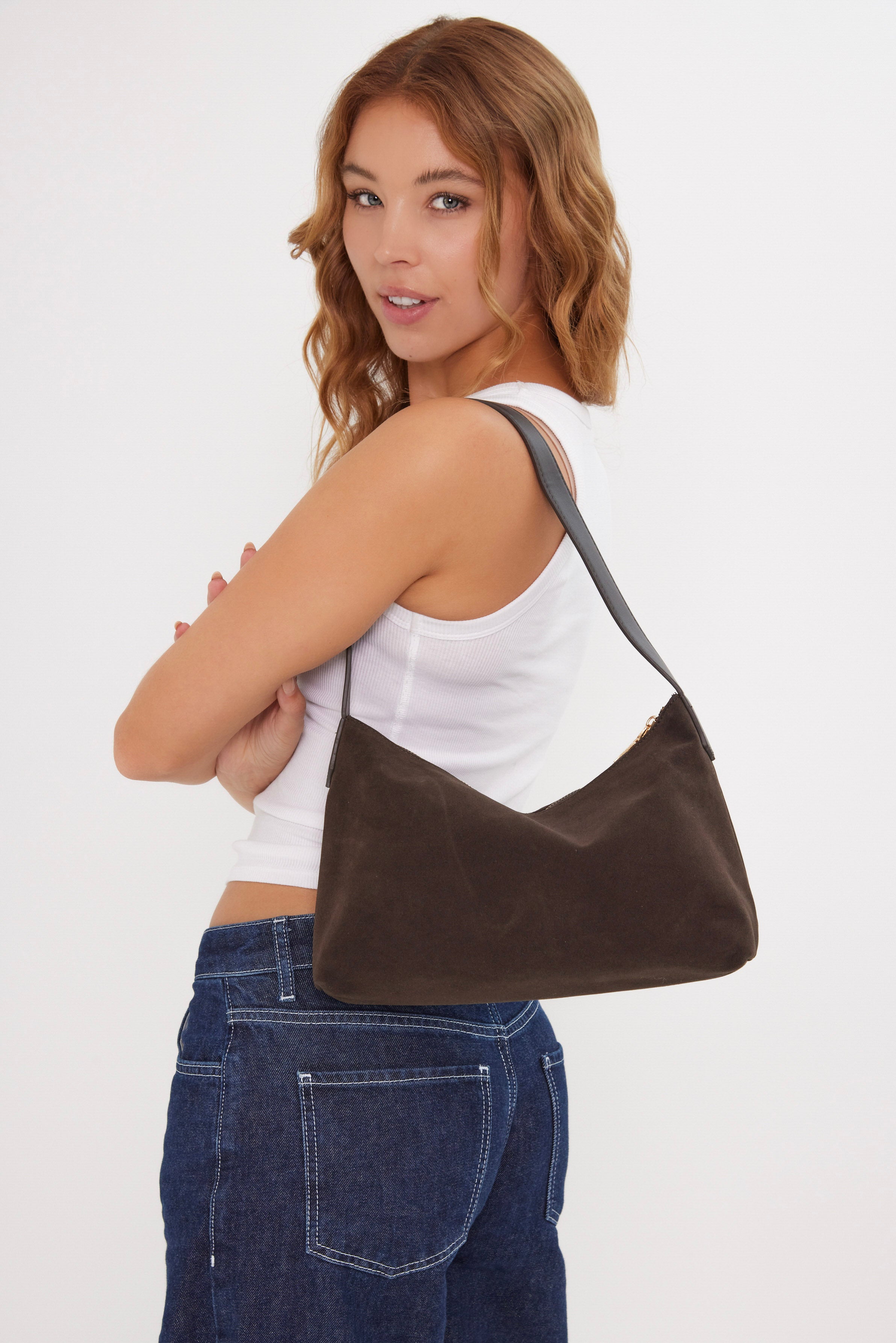 Women’s Slouchy Suede Shoulder bag in Brown