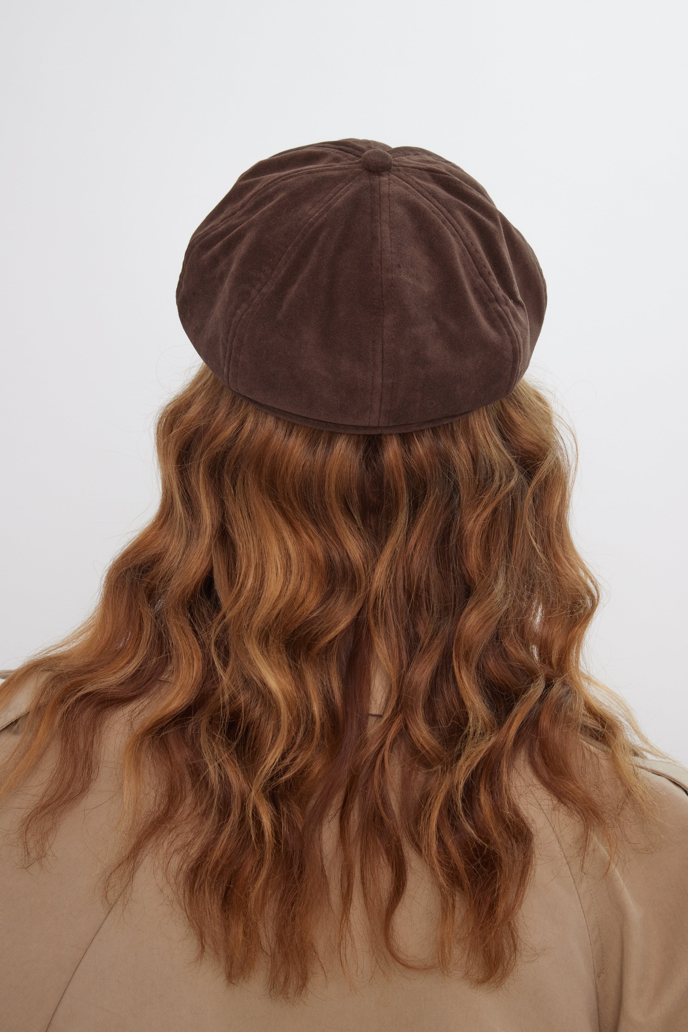 Women's brown suede baker boy cap