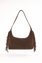 Women's side fringe suede shoulder bag in brown