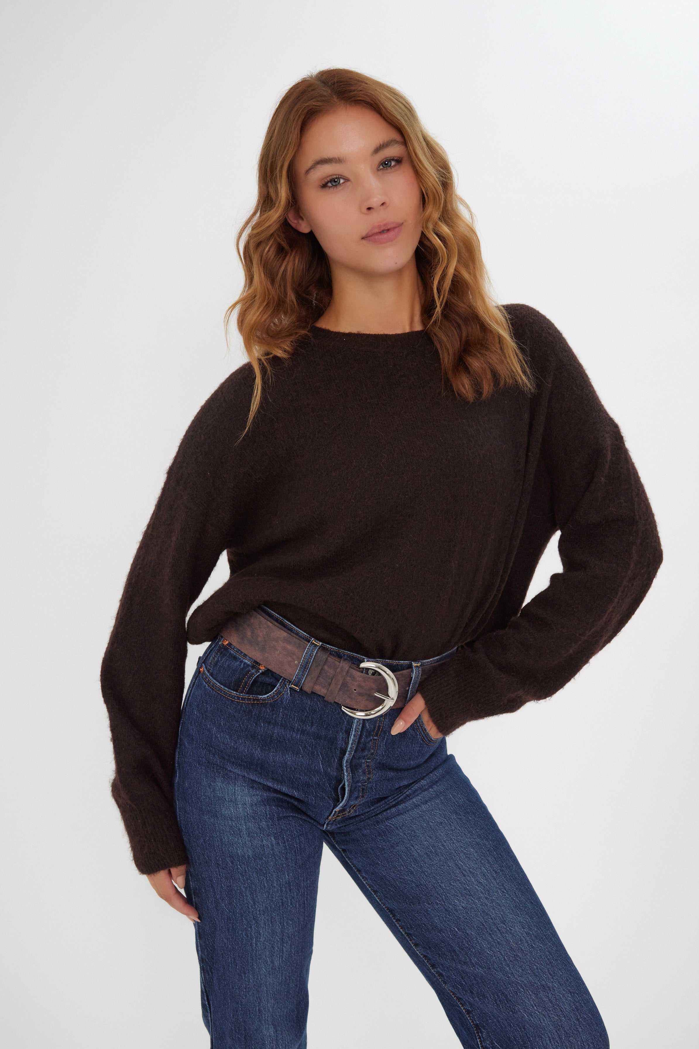 Women’s Wide Pony Skin Belt in Brown 