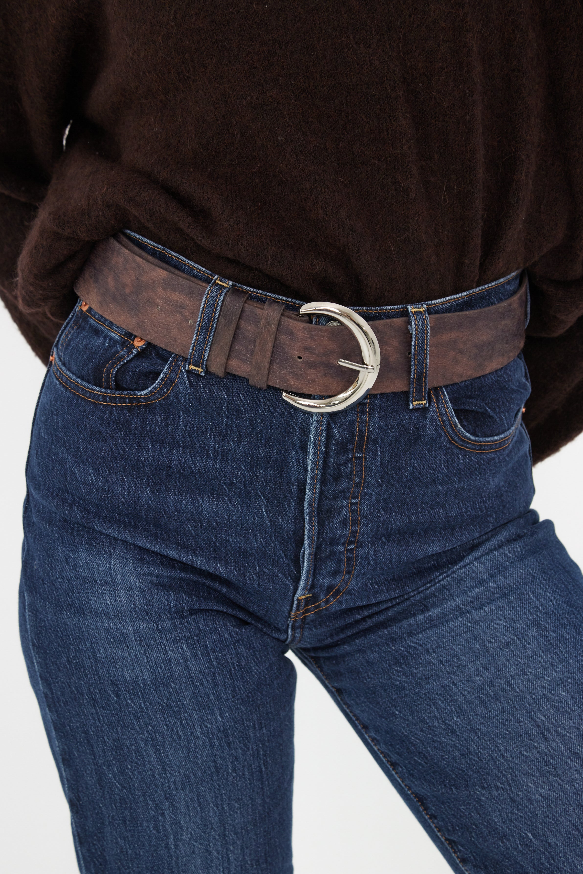 Women’s Wide Pony Skin Belt in Brown 