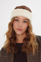 Women’s Suede And Fur Turn Up Beanie in Brown and Cream