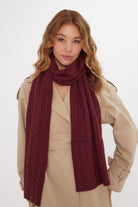 Women’s Cable Knitted Scarf in Burgundy