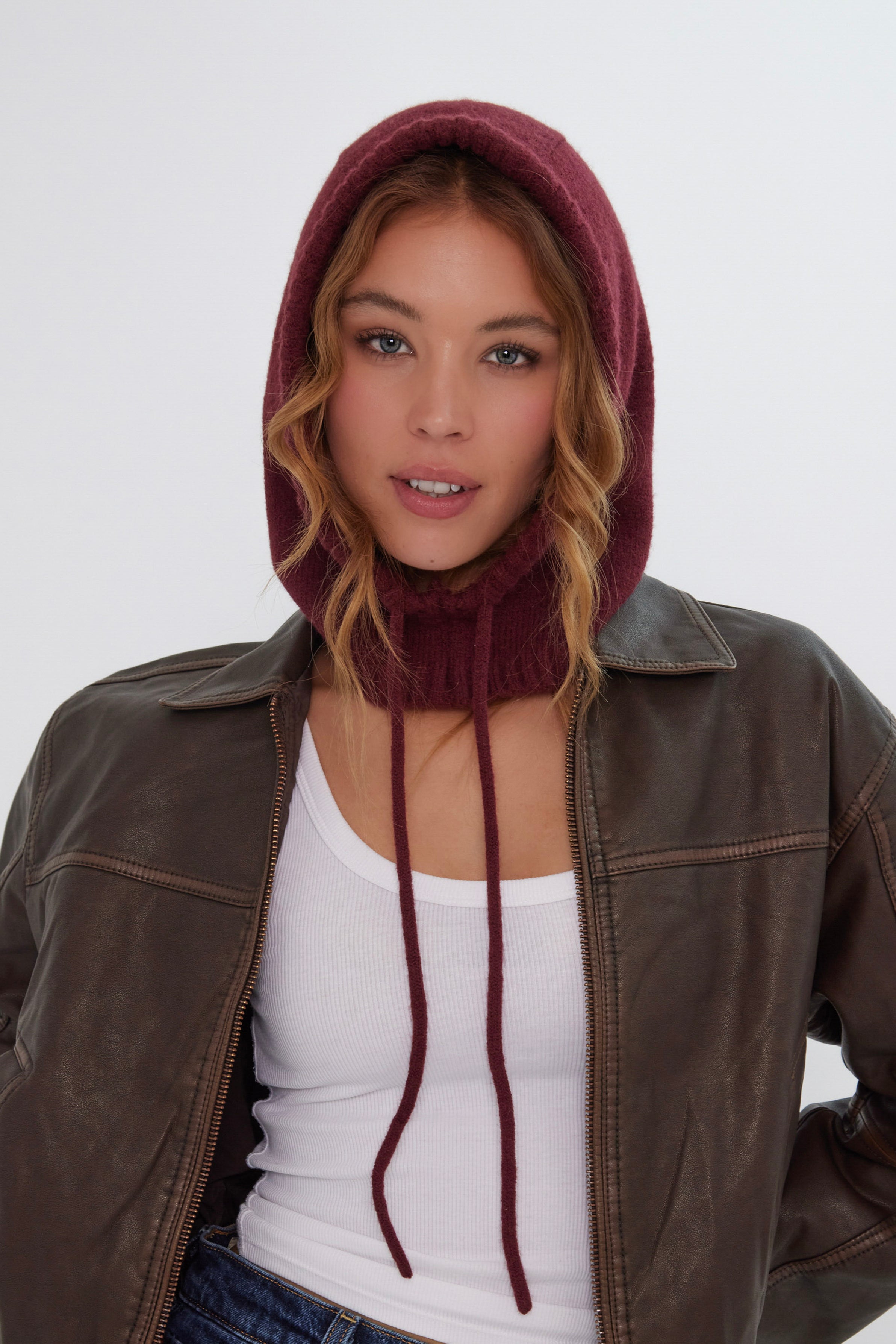 Women’s Drawstring Balaclava in Burgundy 
