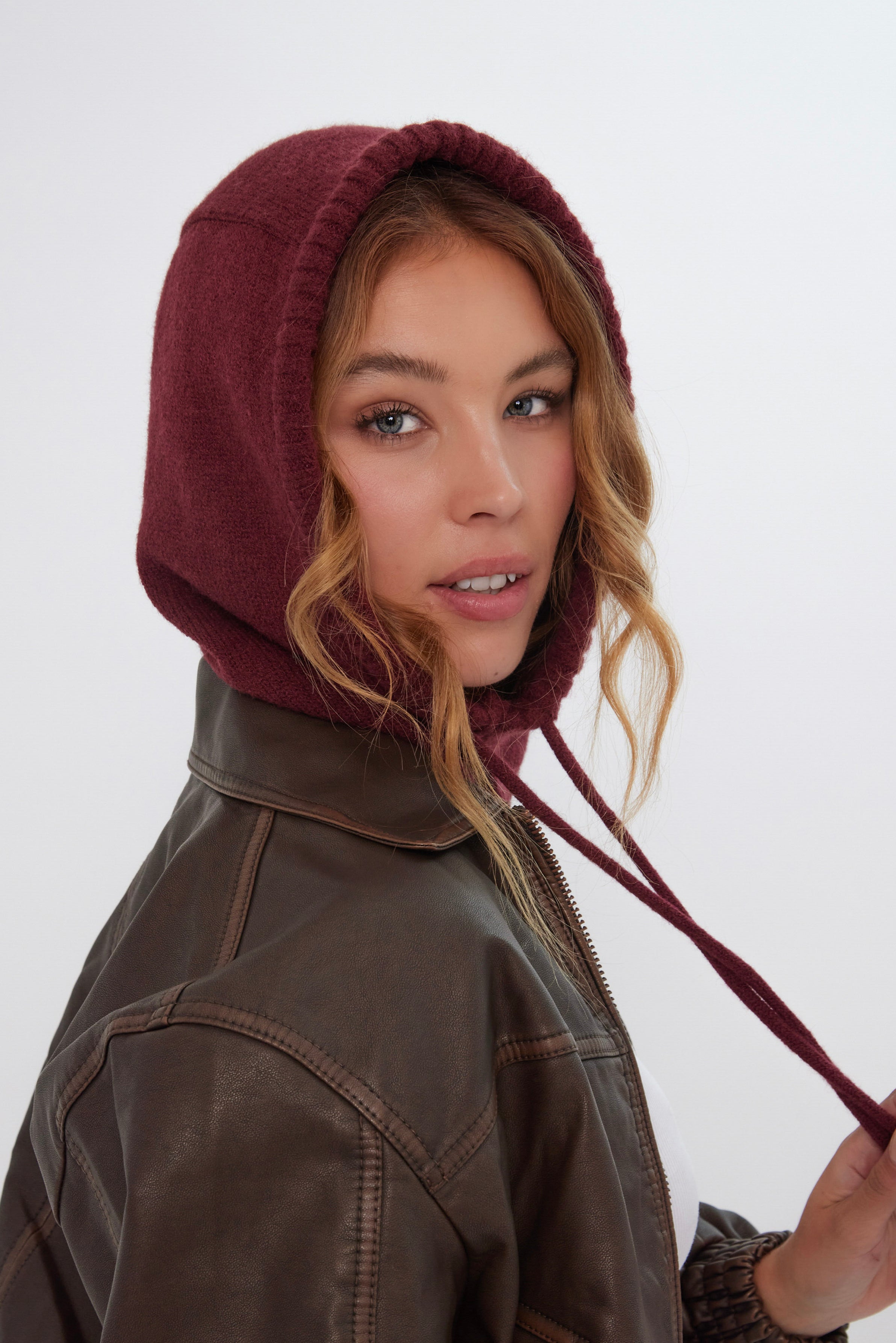 Women’s Drawstring Balaclava in Burgundy 