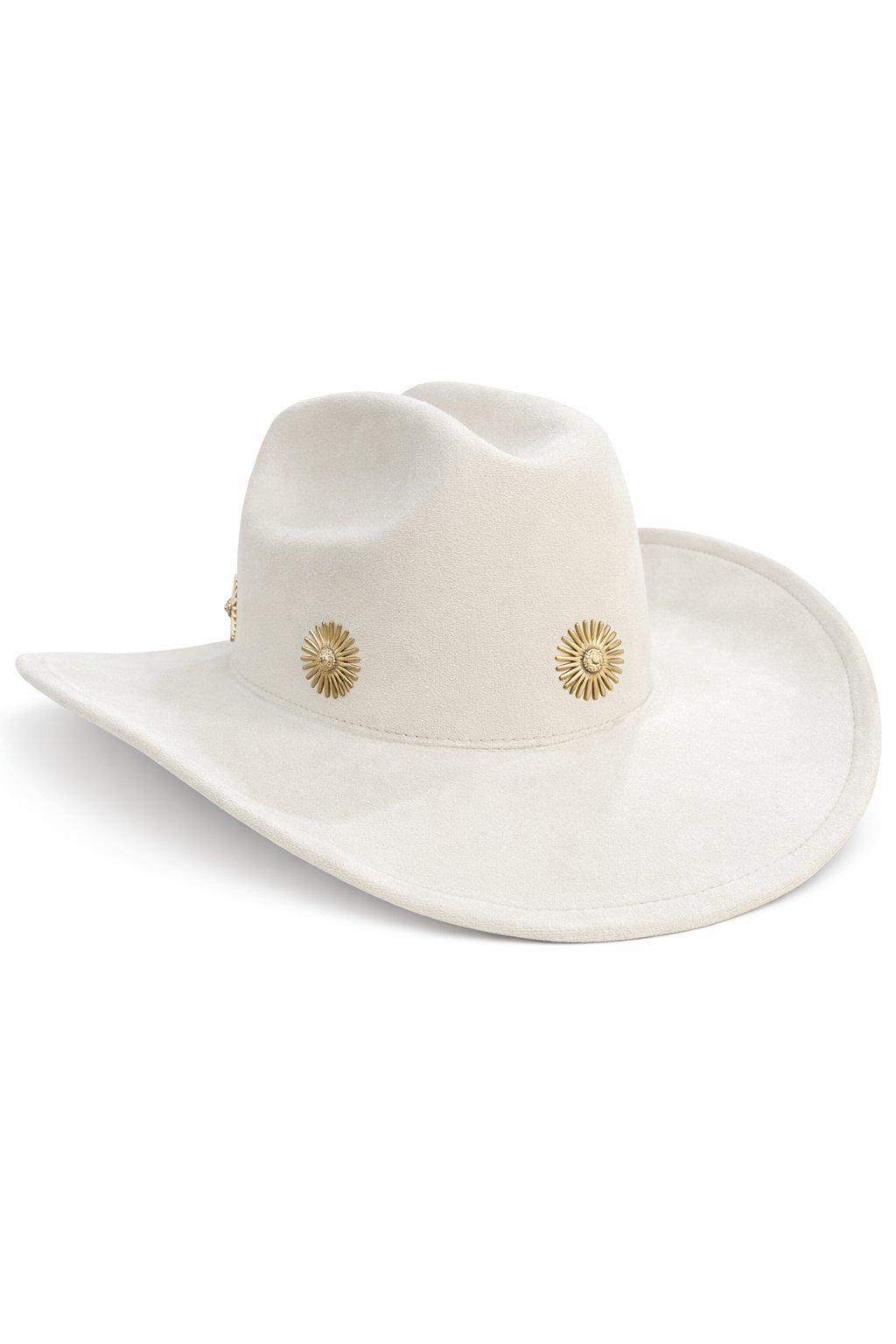 Woman's Cowboy Hat in Cream with Daisy Gold Studs