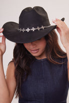 Woman's Cowboy Hat with Silver Crosses Trim in Black 