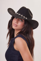 Woman's Cowboy Hat with Silver Crosses Trim in Black 