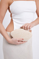 Women’s Woven Shell Clutch Bag and Cross Body Bag in Cream 