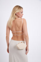 Women’s Woven Shell Clutch Bag and Cross Body Bag in Cream 