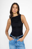 Women's Croc Leather Look Belt in Black and Silver