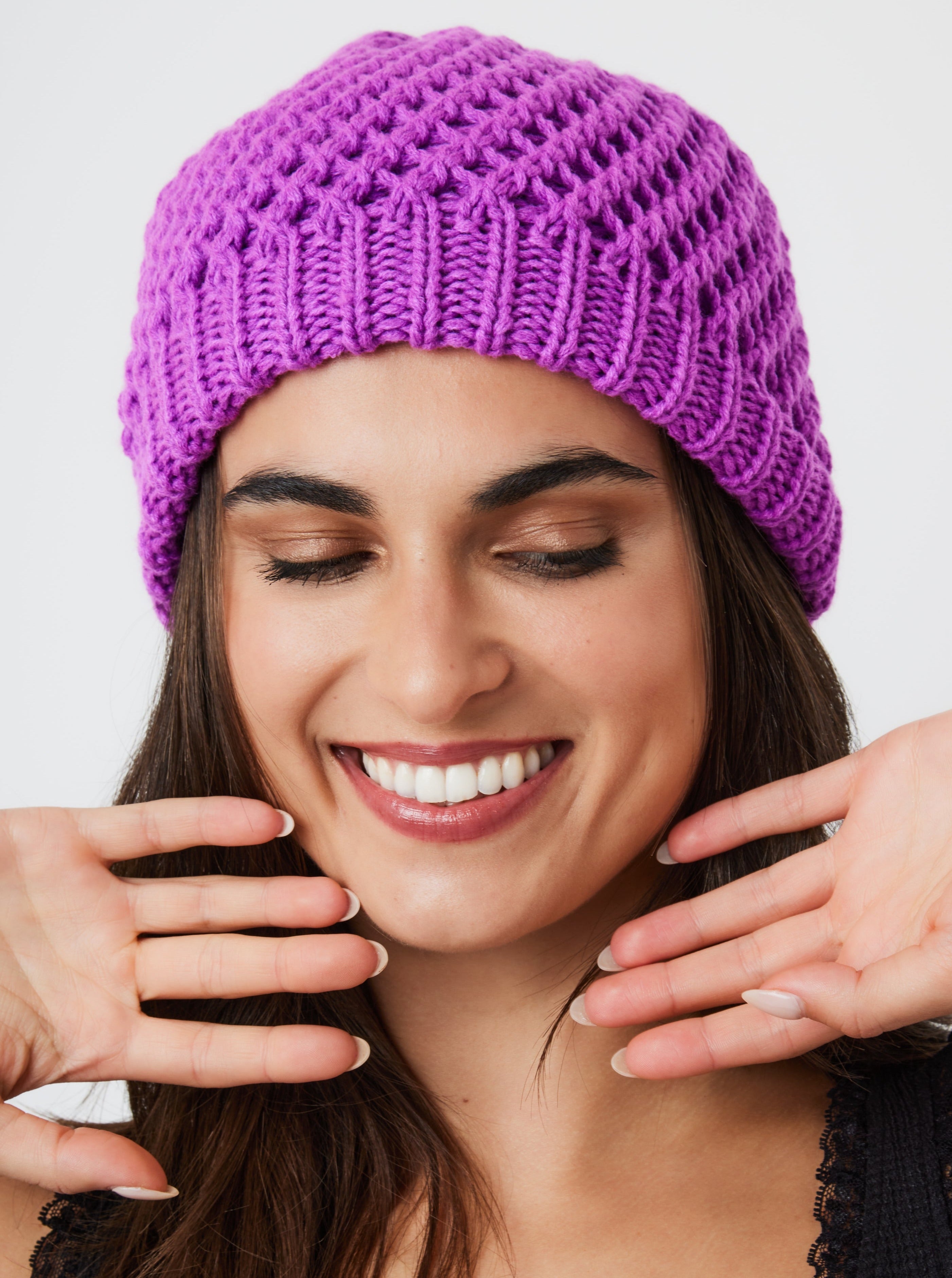 Woman's Crochet Knit Beanie in Purple