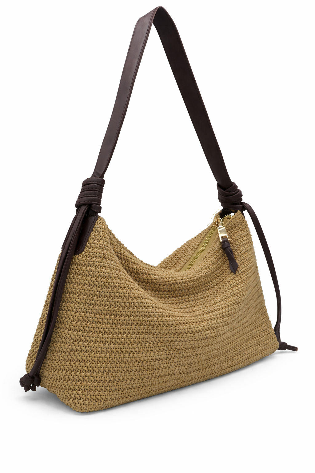 Woman's Crochet Shoulder Bag in Natural Brown