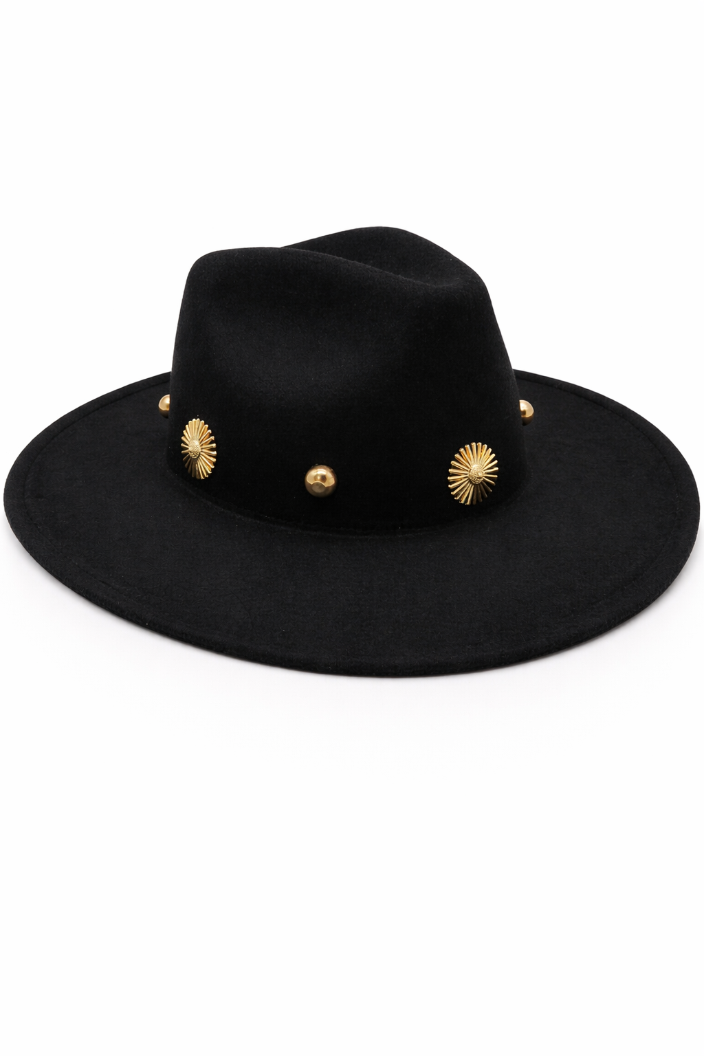 Woman's Fedora in Black with Gold Studs