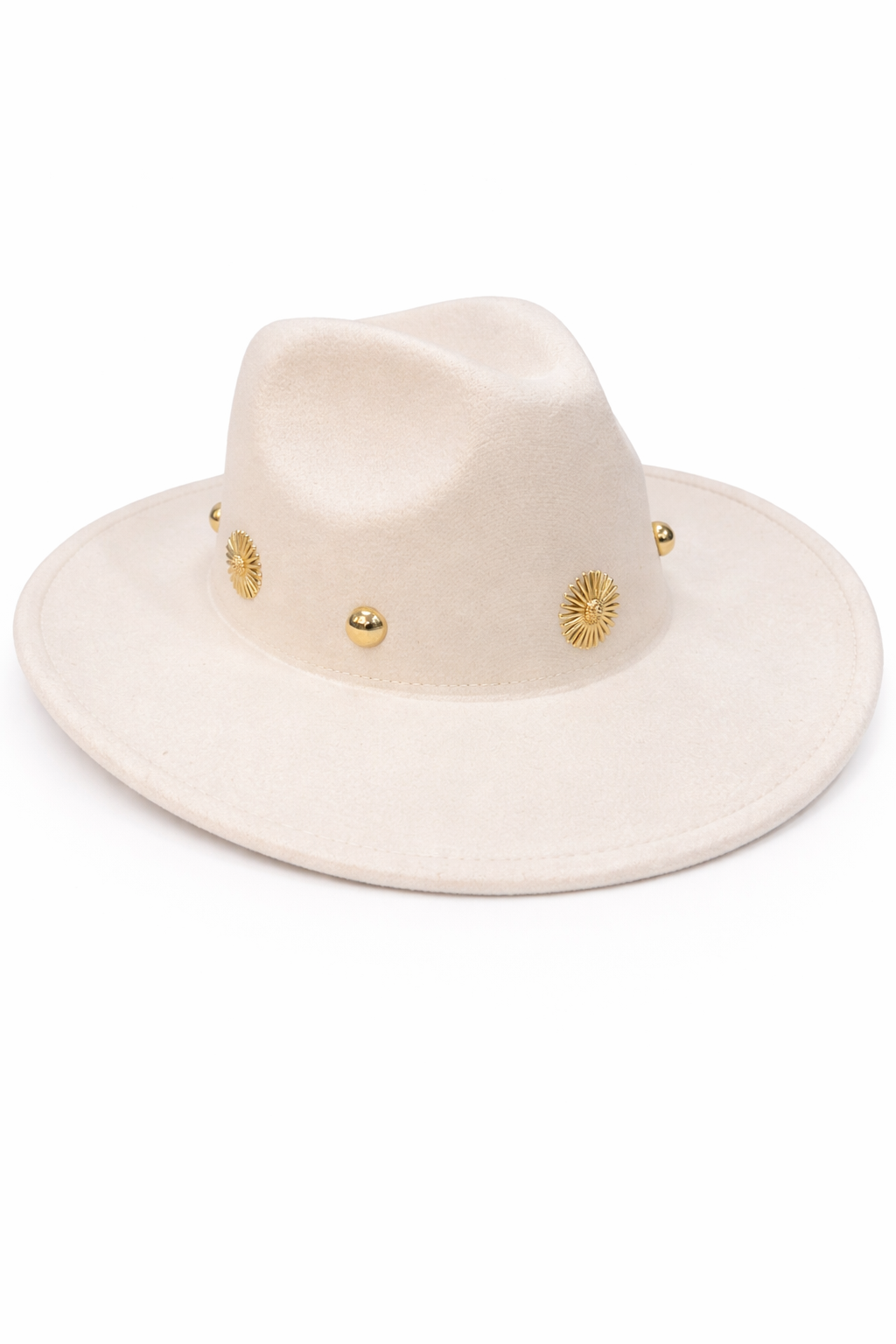 Woman's Fedora in Cream with Gold Studs