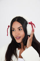 Woman's Fluffy Faux-Fur Earmuffs with Bows in Cream