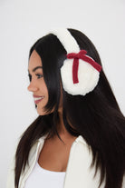 Woman's Fluffy Faux-Fur Earmuffs with Bows in Cream