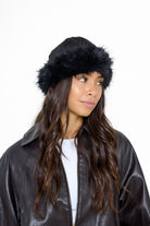 Women's Fluffy Fur Trim Beanie in Black