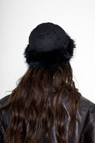 Women's Fluffy Fur Trim Beanie in Black