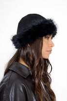 Women's Fluffy Fur Trim Beanie in Black