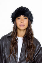 Women's Fluffy Fur Trim Beanie in Black