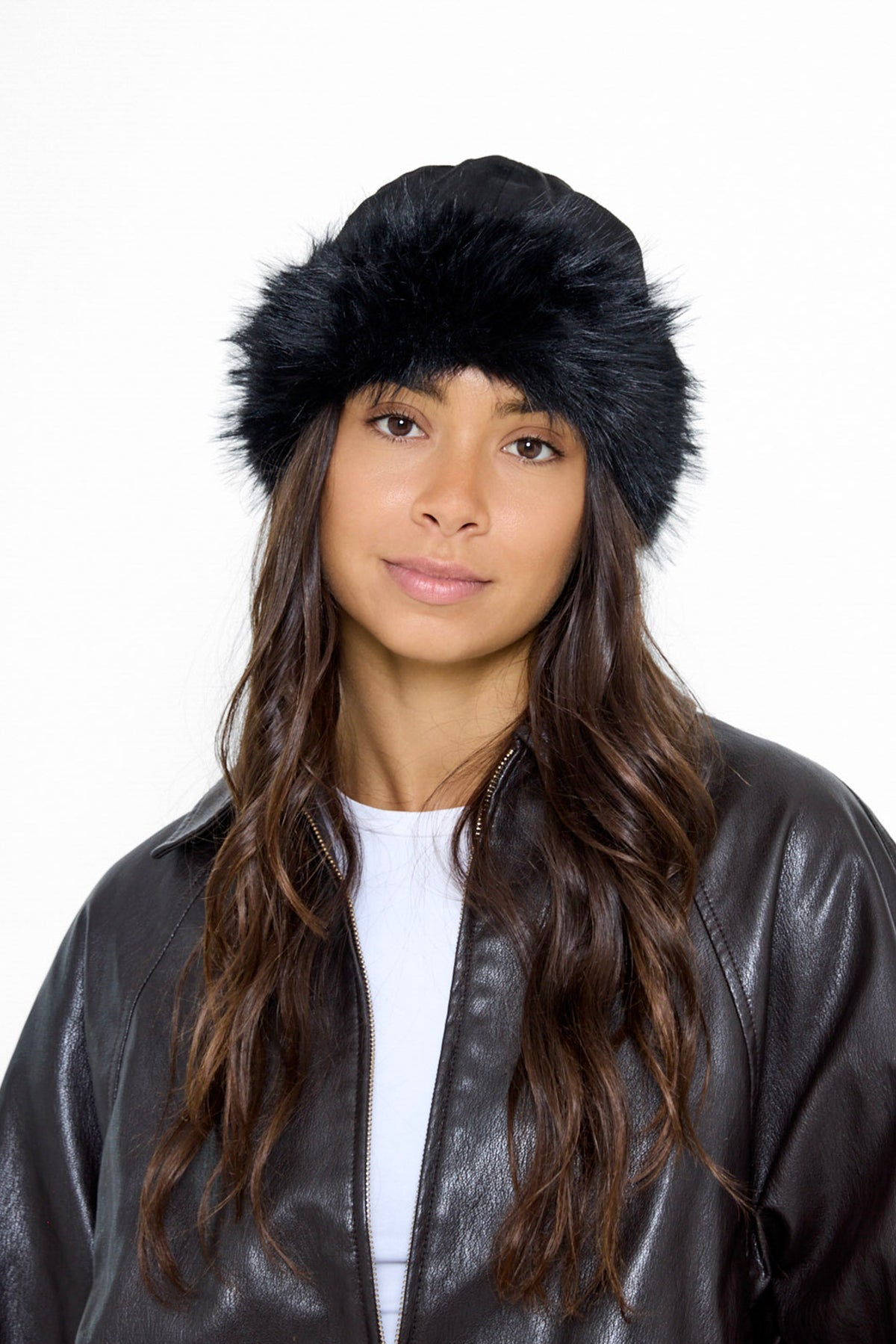 Women's Fluffy Fur Trim Beanie in Black