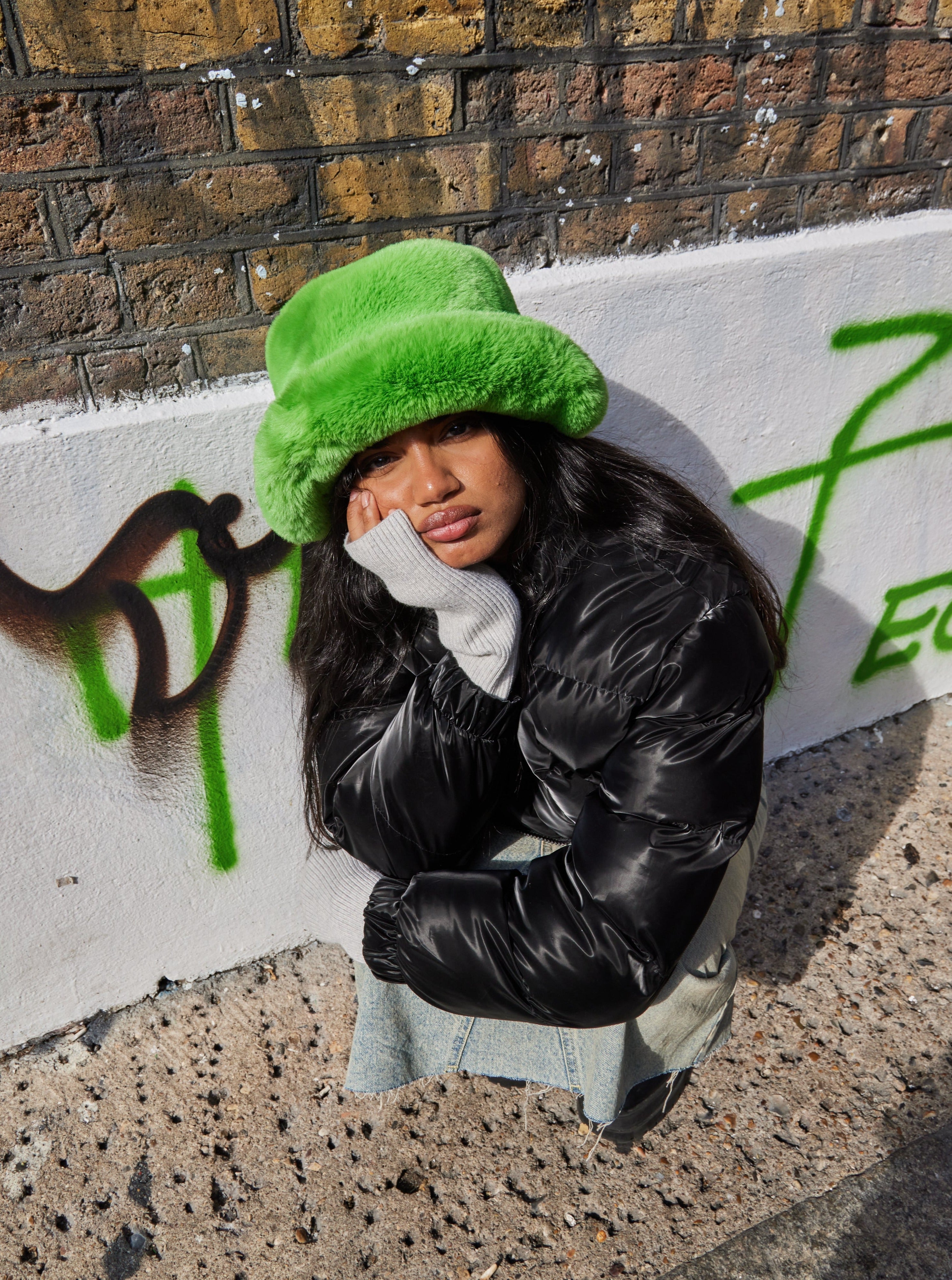 Woman's Fur Bucket Hat in Green