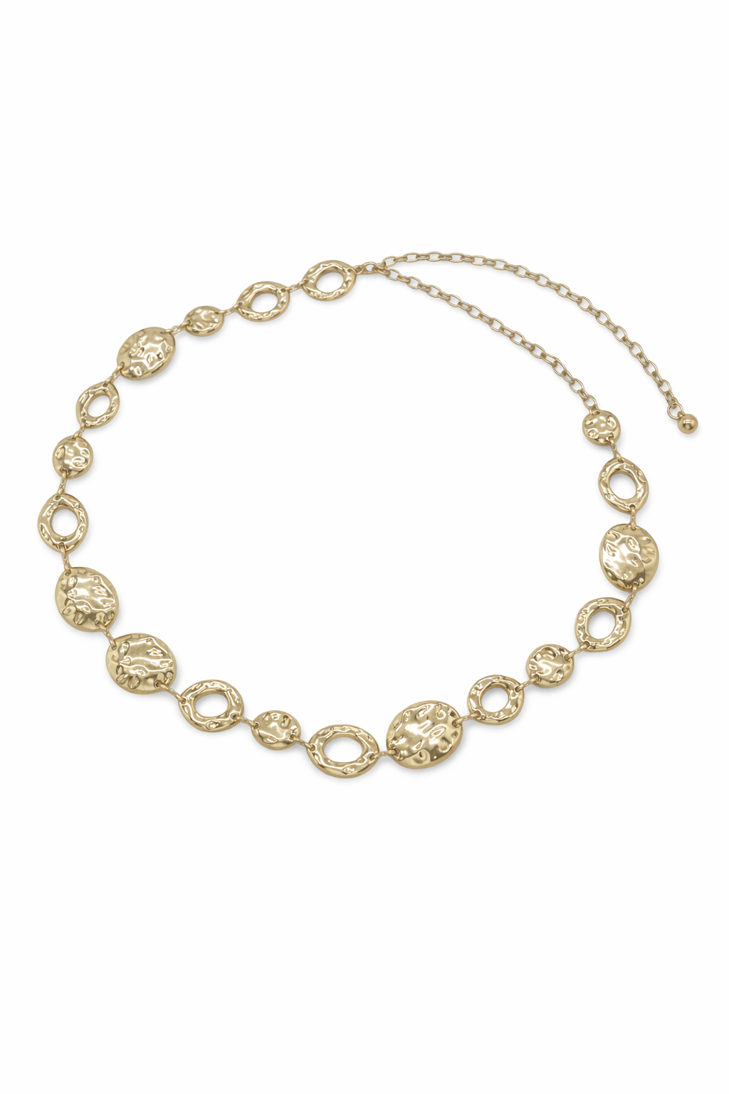 Woman's Hammered Round Chain Belt in Gold