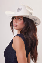 Woman's Hearts Patches Cowboy Hat in Off White