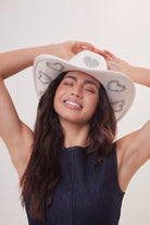 Woman's Hearts Patches Cowboy Hat in Off White