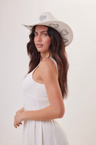Woman's Hearts Patches Cowboy Hat in Off White