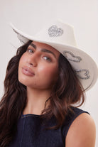 Woman's Hearts Patches Cowboy Hat in Off White