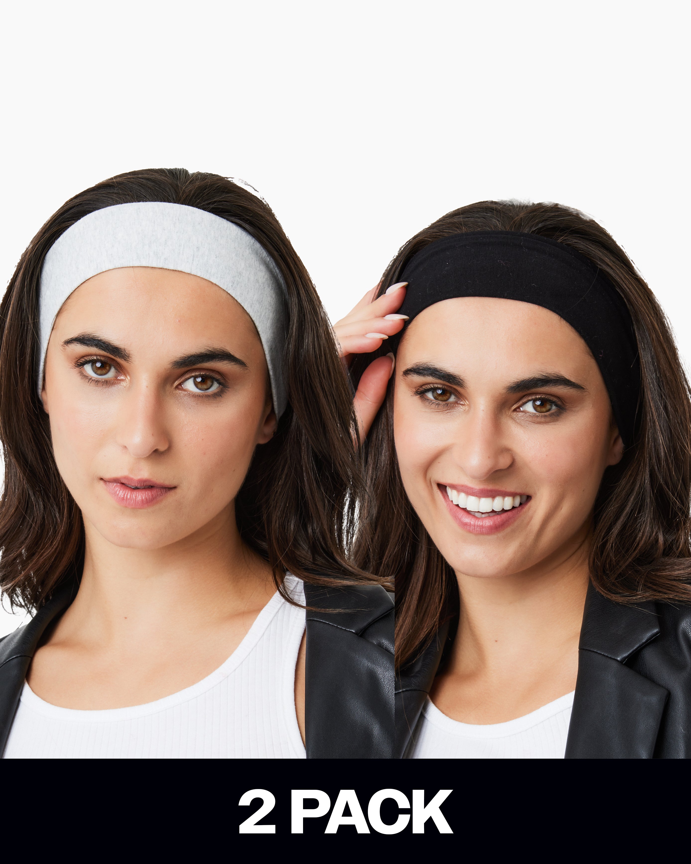 Two women wearing white and black headbands with '2 Pack' text below.