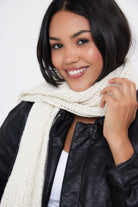 Woman's Knitted Chunky Scarf in Cream