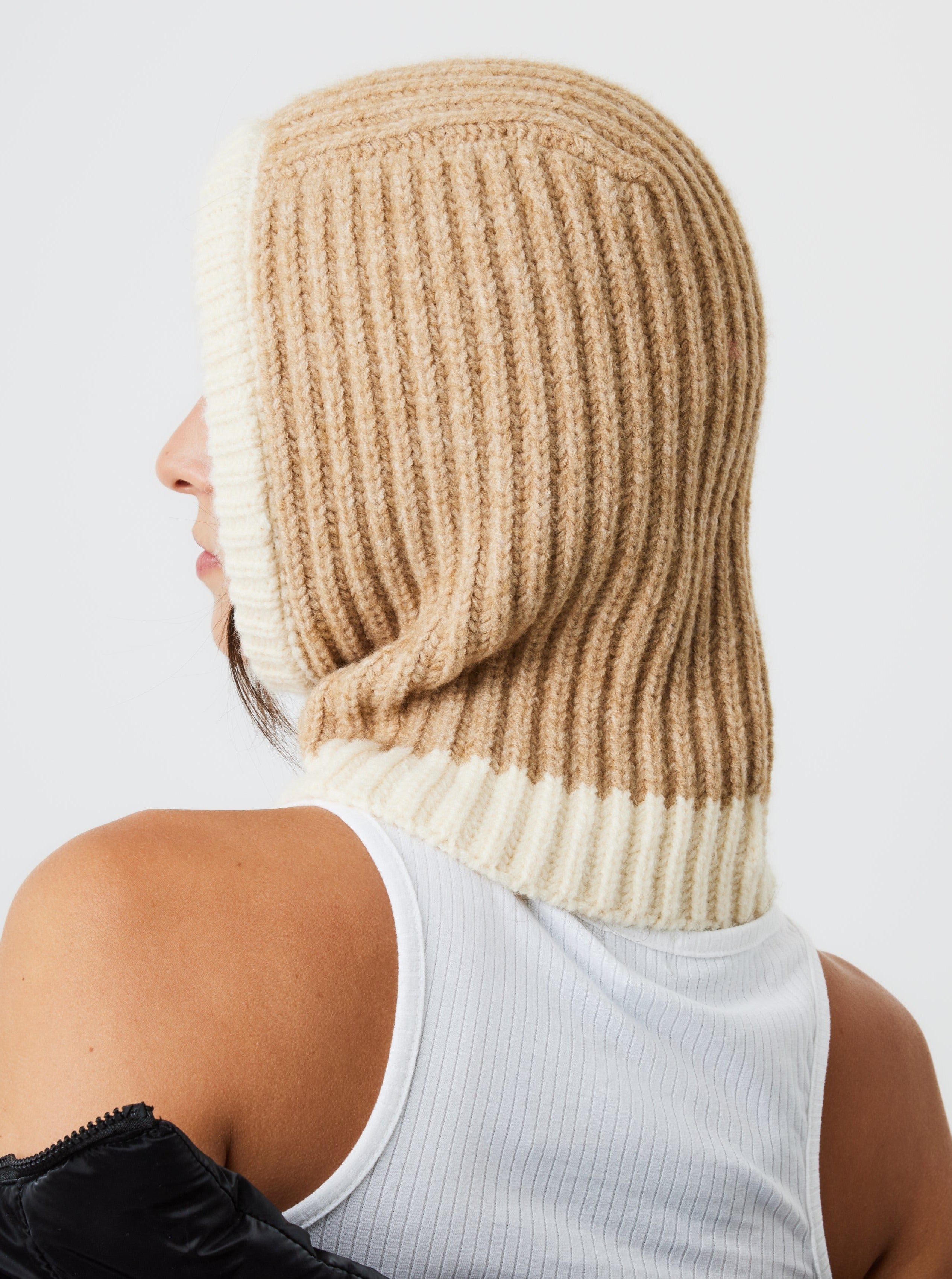 Woman's Knitted Hood Balaclava in Beige